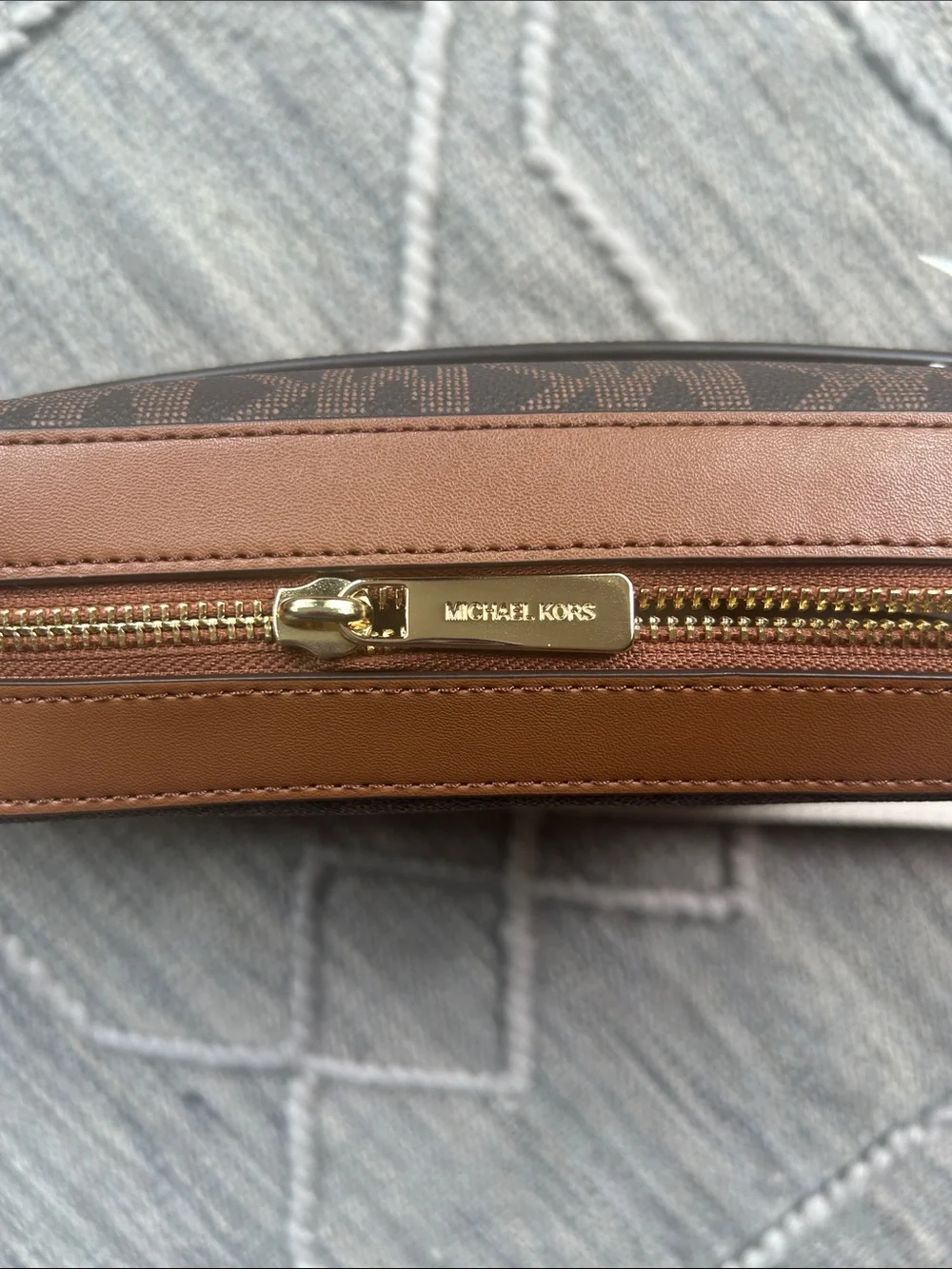 NWT Michael Kors Maeve Brown MK Logo Messenger Bag with Adjustable Cream Strap